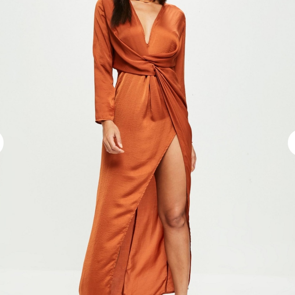 *NEW* Maxi Wrap Long Sleeve Dress - Rust Orange - Picture 5 of 6